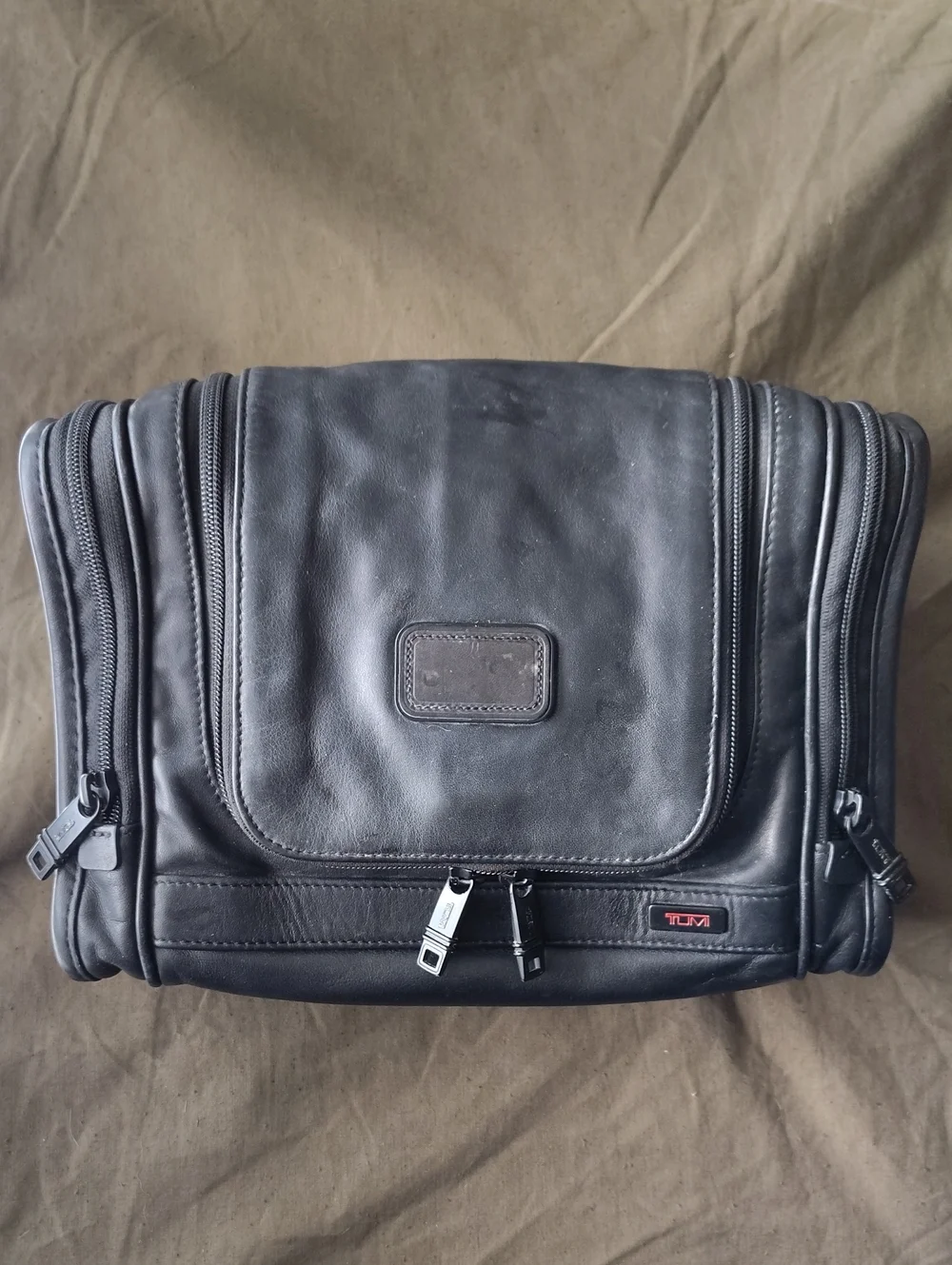 TUMI Alpha Black Leather Travel Kit Toiletries Bag